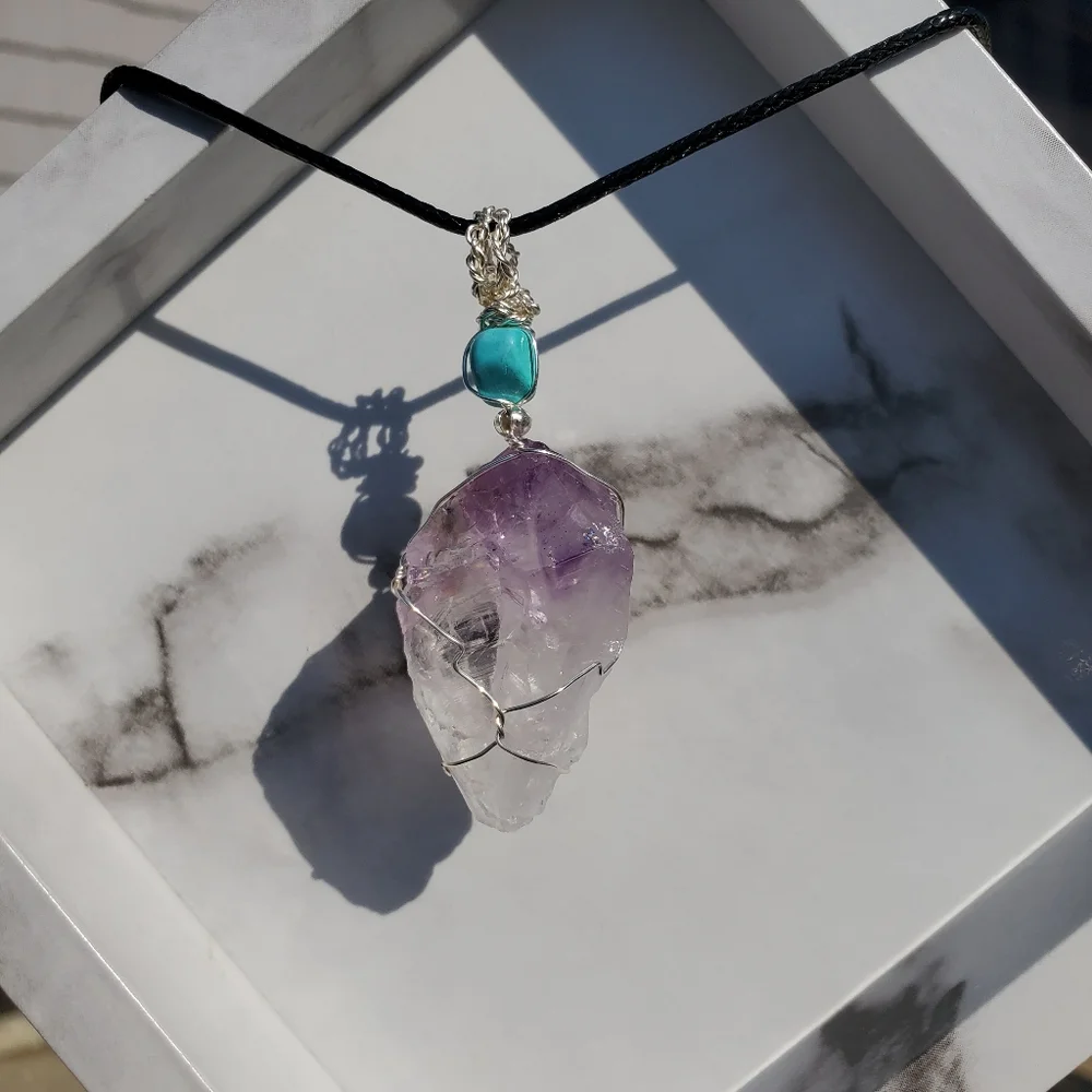 ๐2 for $30 - Genuine Raw Amethyst Wire-wrapped Necklace - Picture 1 of 7